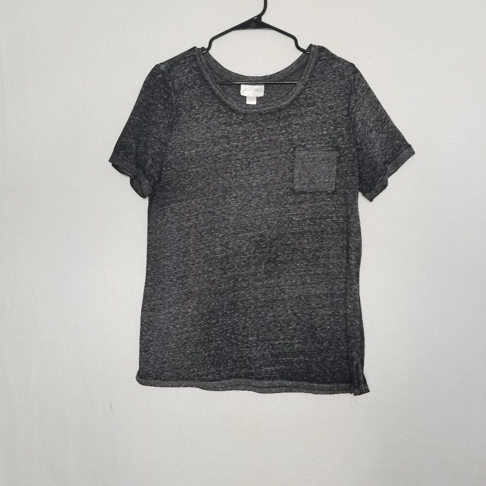 ❤️ SALE Just Be Women's T Shirt Size Large Black Cuff Short Sleeve
